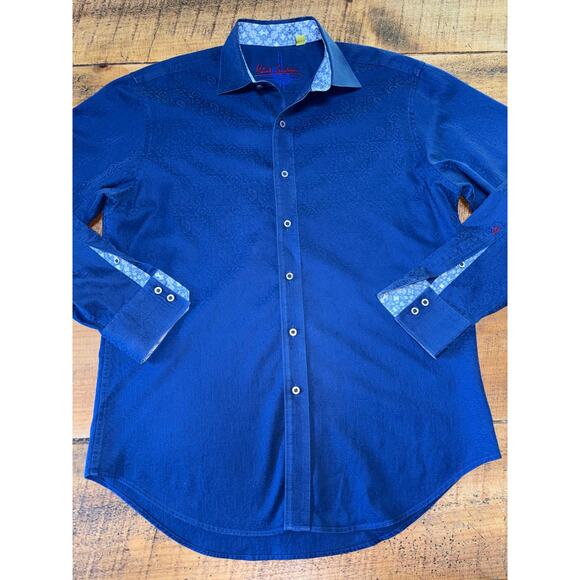 Mens Robert Graham Blue Paisley Flip Cuff Classic Fit Button Down Shirt Medium‎ - Picture 2 of 8